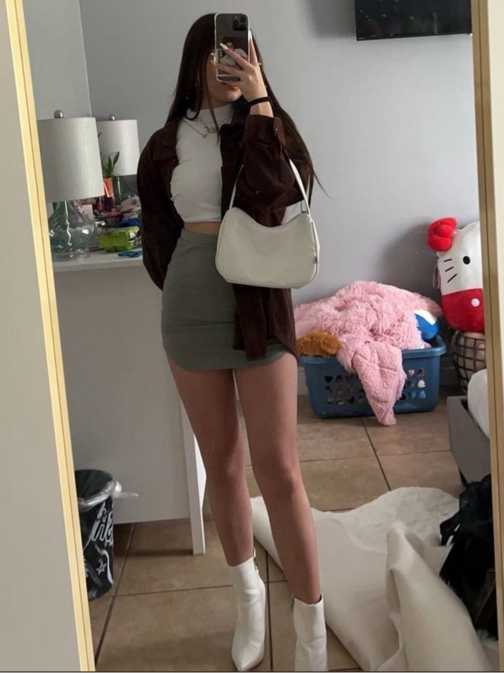 Forever 21 Olive Green Pencil Skirt with White Boots